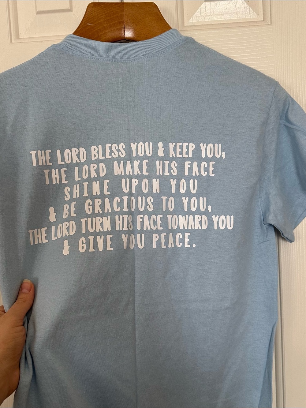 Light Blue Short Sleeve Tee with Bible Verse Print